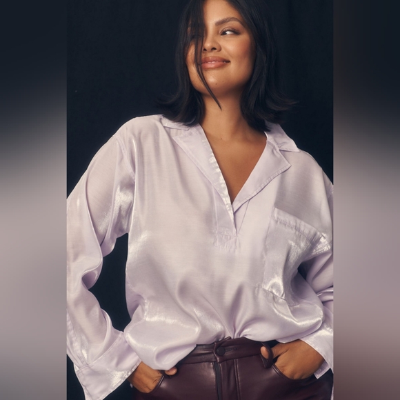 Pilcro Tops - Pilcro Anthropologie Lilac Shine Blouse Satin Button‎ Down Top Long Sleeve Shirt